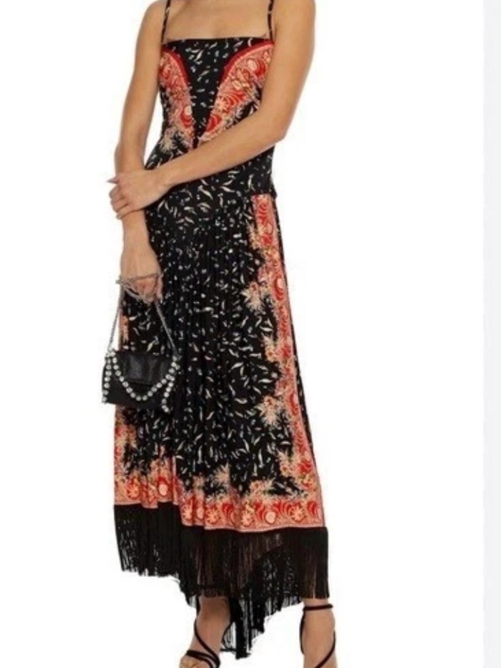 Paco Rabanne Women’s Frieze Fringe Dress Size 38 FR/6 US Black Red Boho Luxury